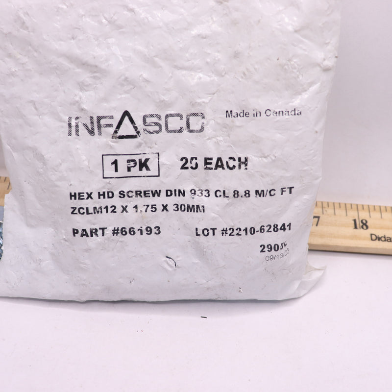 (25-Pk) Infasco Hex Cap Screws Zinc Class 8.8 DIN 931 / 933 / 960 / 961 66193