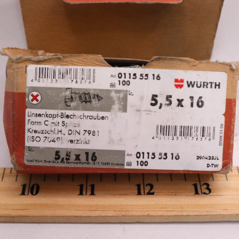 (100-Pk ) Wurth Phillips Pan Head Tapping Screw 5.5mm x 16mm DIN7981
