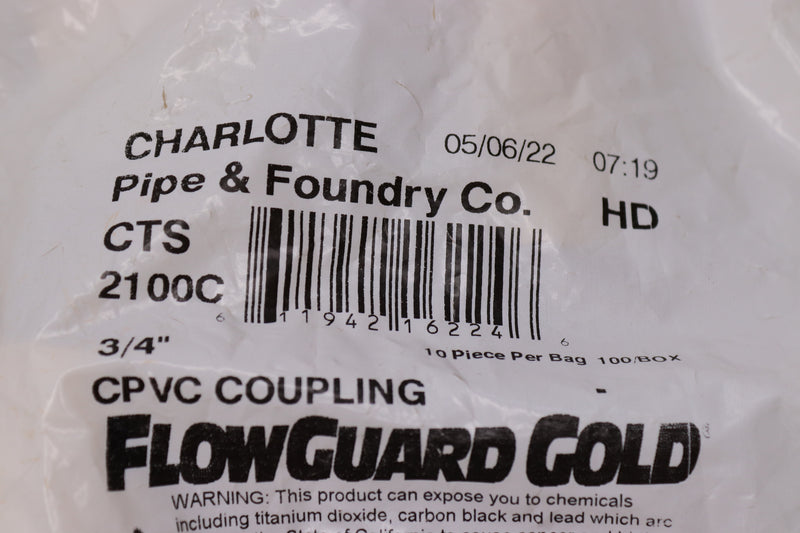(10-Pk) Charlotte Coupling Fitting CPVC-CTS Slip x Slip 3/4"  2100C