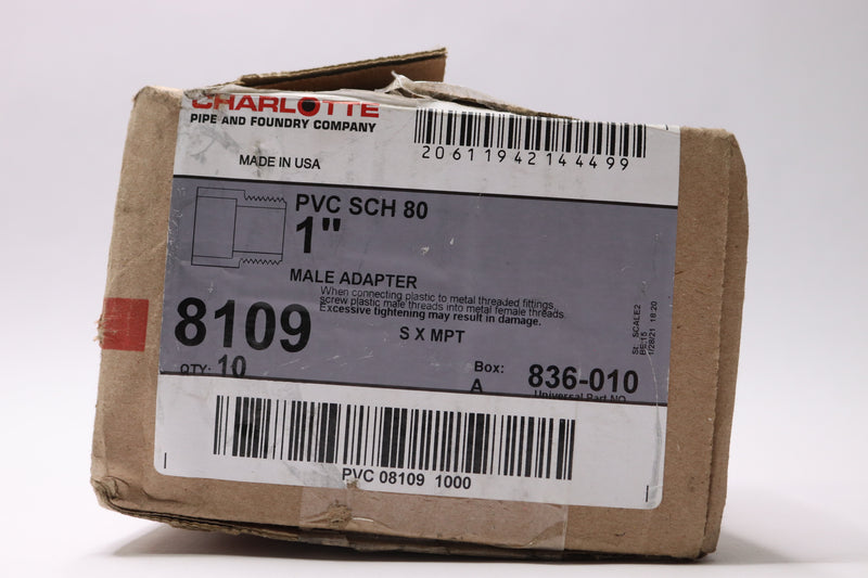 (10-Pk) Charlotte Adapter Pipe Fitting PVC Gray Sch 80 1-1/2" 081091400HA