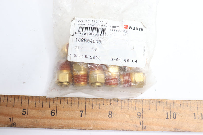 (10-Pk) Wurth Push-To-Connect DOT Air Brake Nylon Tubing Male Connector Brass