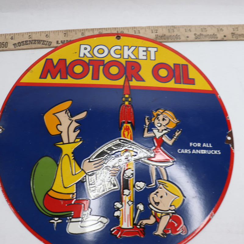 Vintage Inspired Dated 1962 Rocket Motor Oil Jetsons Metal Sign 12"