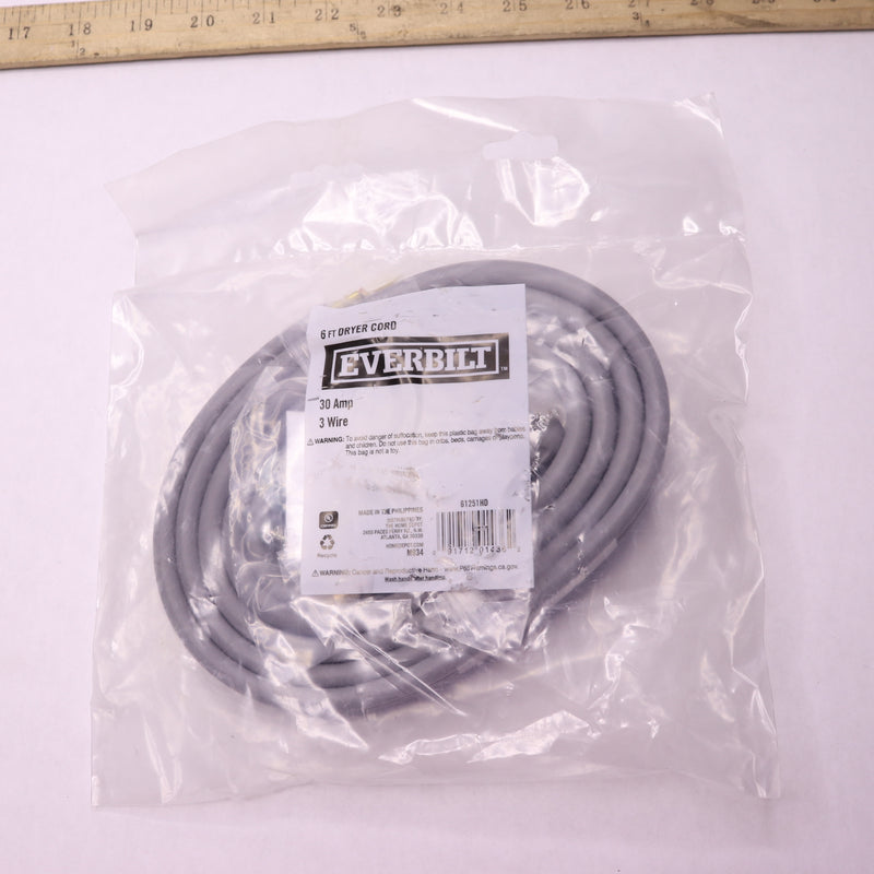 Everbilt Dryer Cord 30A/250V 3-Prong 10 Gauge 6Ft. 61251HD