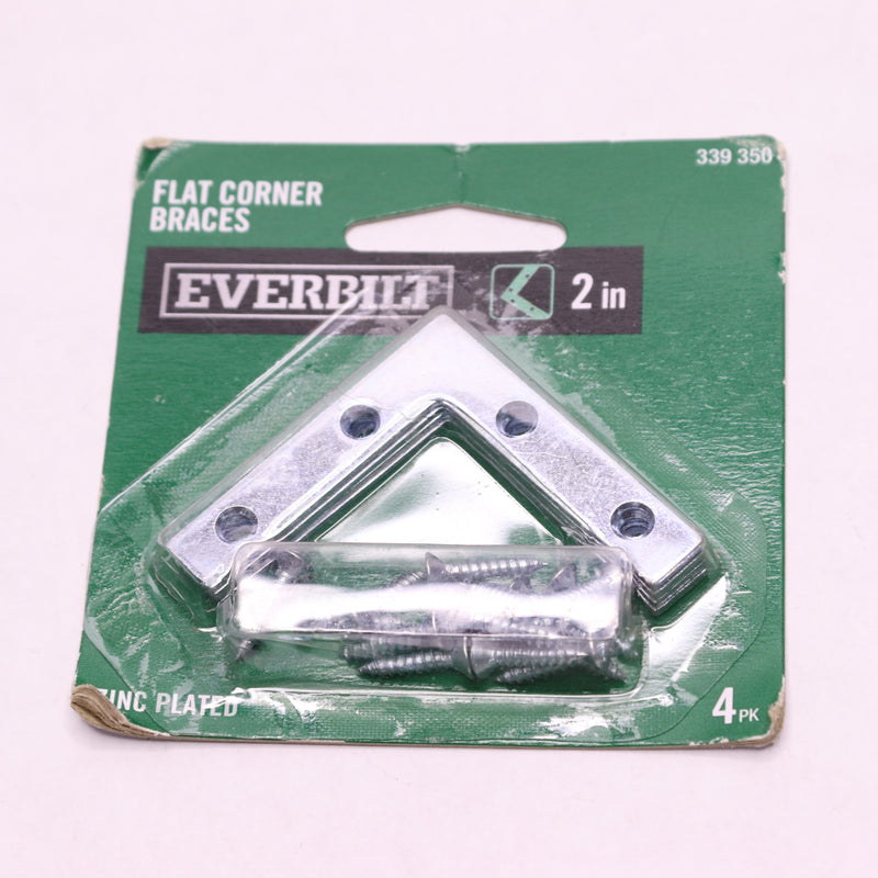 (4-Pk) Everbilt Flat Corner Braces Zinc Plated 2" 339350