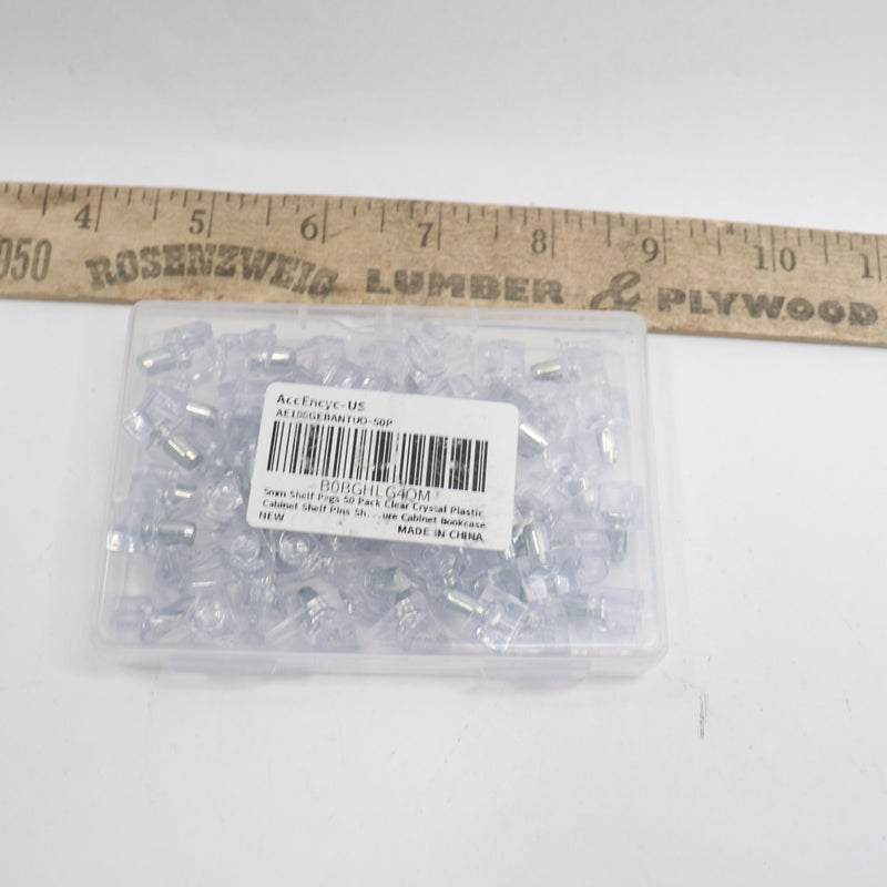 (50-Pk) AccEncyc Cabinet Shelf Pins Clear Crystal Plastic 5mm GEBANTUO-50P