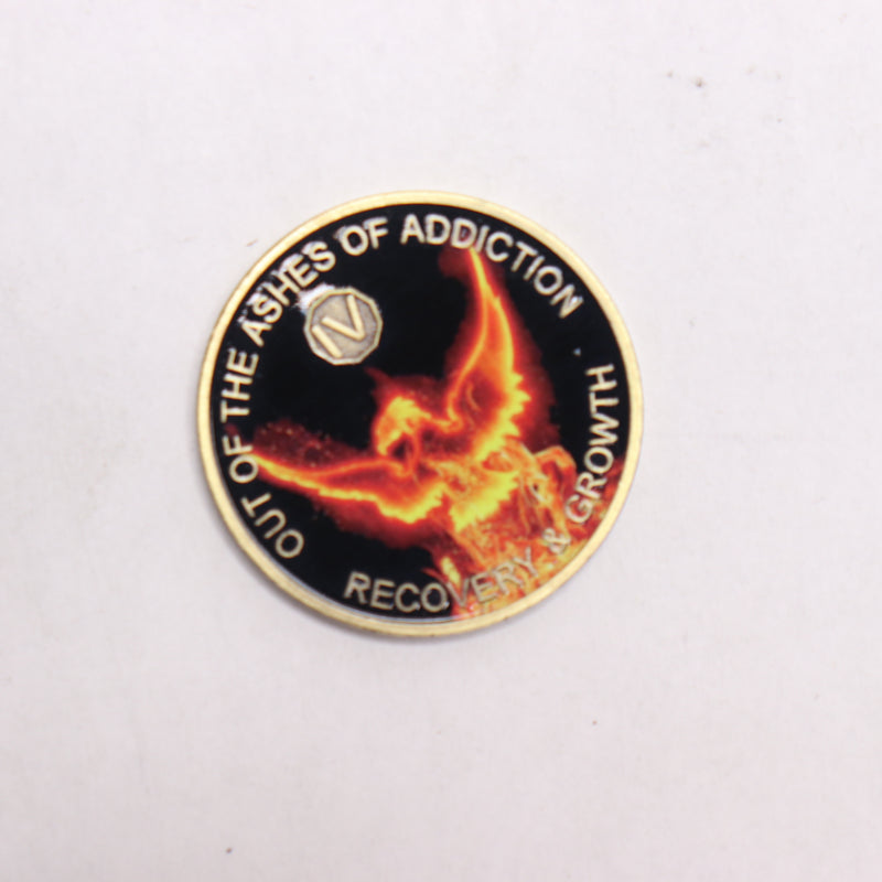 Out of The Ashes of Addiction Phoenix Rising From Flames Sobriety Chip 4 Year