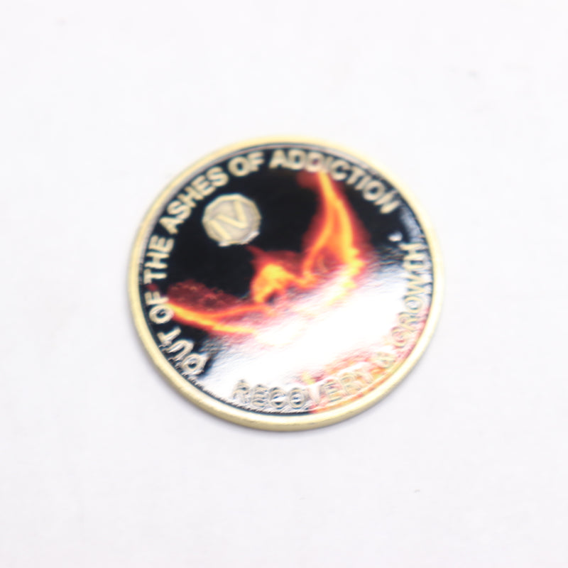 Out of The Ashes of Addiction Phoenix Rising From Flames Sobriety Chip 4 Year