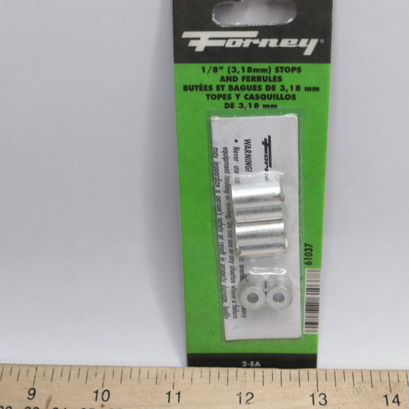 Forney Wire Rope Stops & Ferrules Aluminum Cable Sleeve 2 Stops 2 Ferrules 1/8"