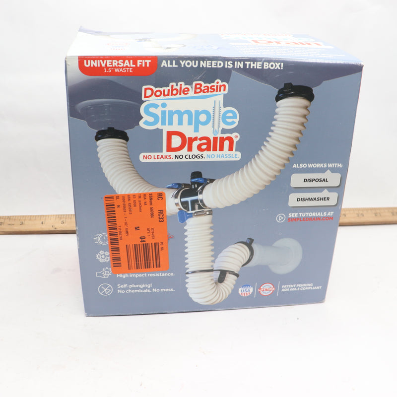 Simple Drain Double Sink Drain Kit Brass Rubber 1-1/2" - Complete