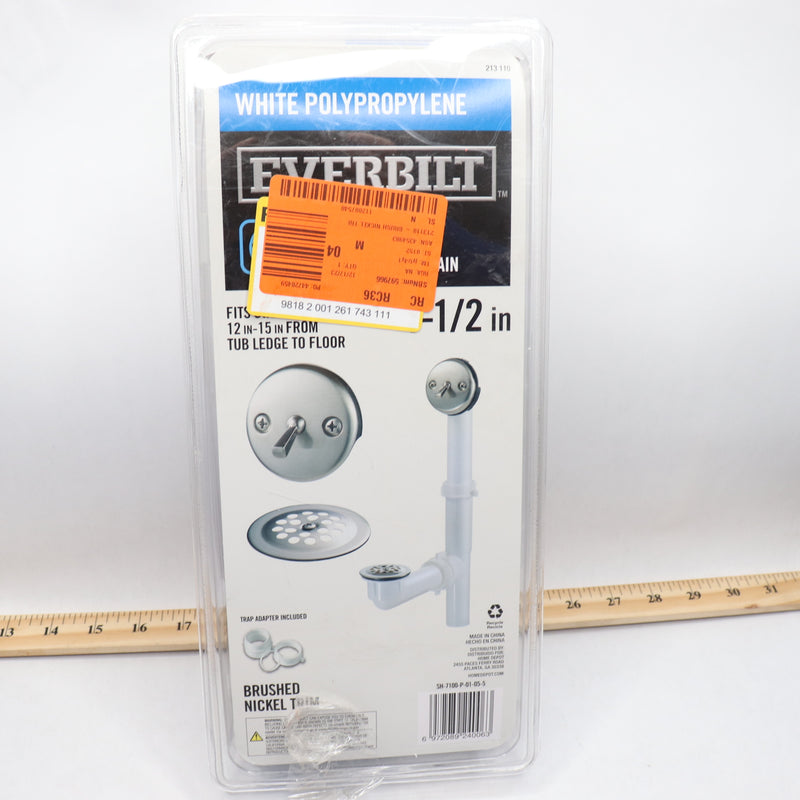 Everbilt Bath Waste & Overflow Drain Poly White Brushed Nickel 1-1/2"