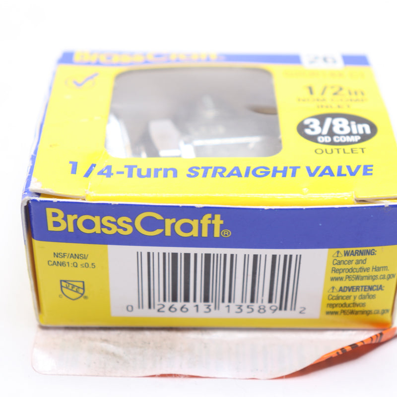 Brasscraft Shut-Off Valve Brass Chrome 3/8" OD G2CR14X C1