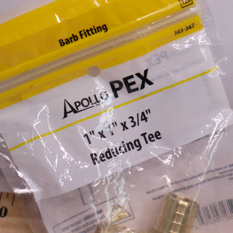 Apollo Pex Fitting Pex Tee Brass 1" x 1" x 3/4" APXT1134