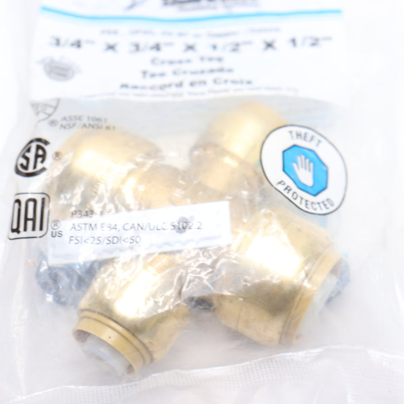 SharkBite Cross Tee Push To Connect Plumbing Fitting Brass 3/4" x 1/2" U380LFA