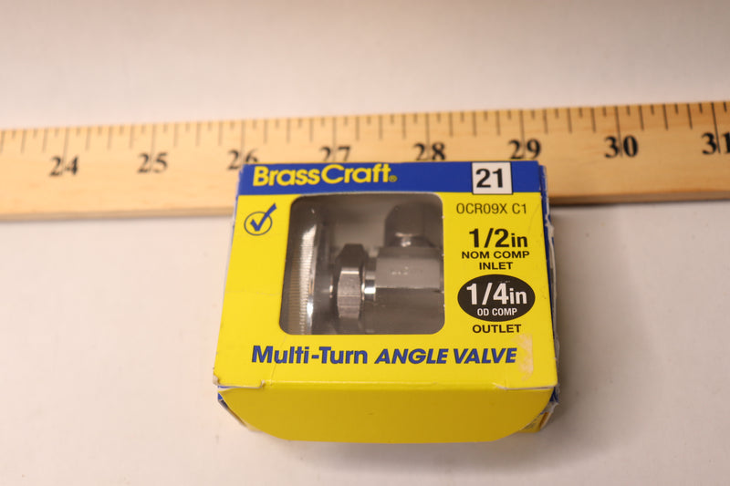 Brass Craft Multi-Turn Angle Valve Brass Chrome 1/2" Inlet x 1/4" OD OCR09X C1