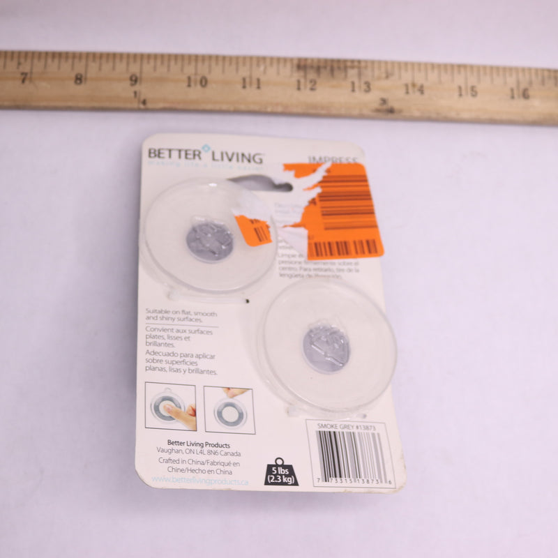 (2-Pk) Better Living Suction Hooks Set Plastic Gloss Smokey Grey 16/18 13873