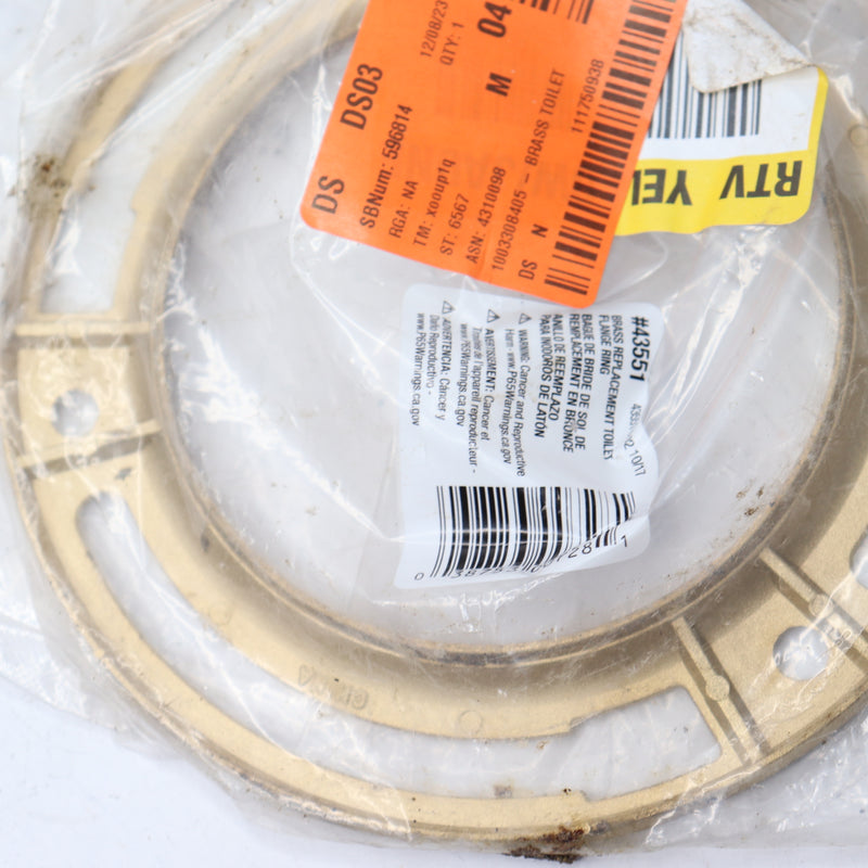 Oatey Replacement Toilet Flange Ring Brass 4" 435514