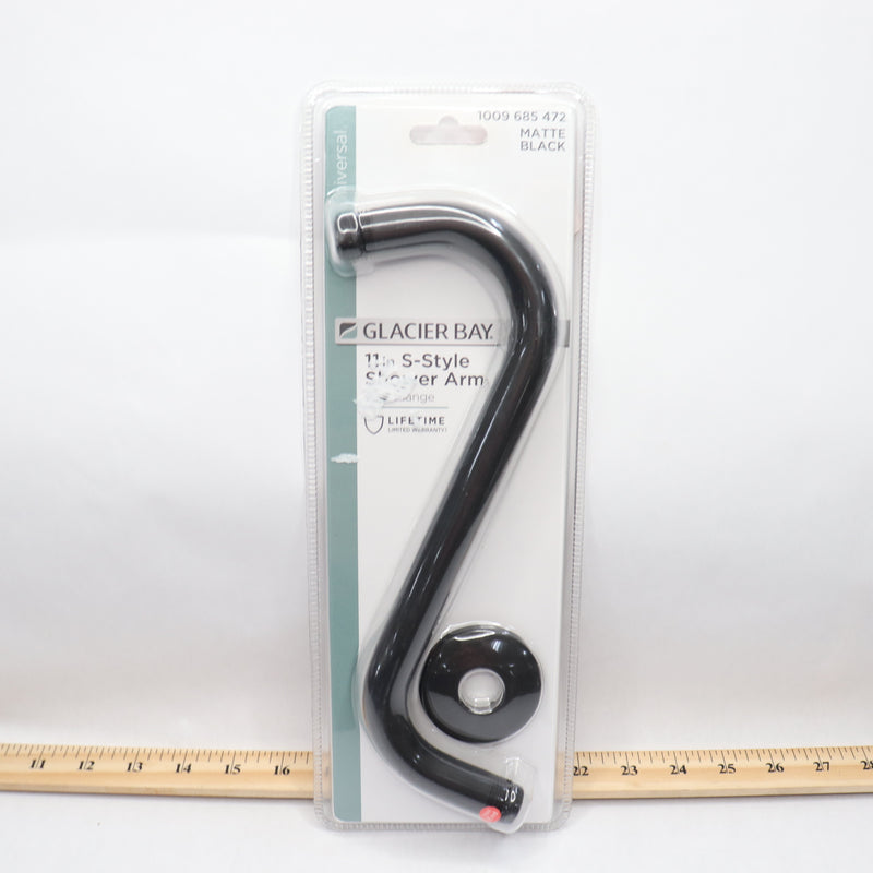 Glacier Bay 11 in. S-Style Shower Arm and Flange in Matte Black