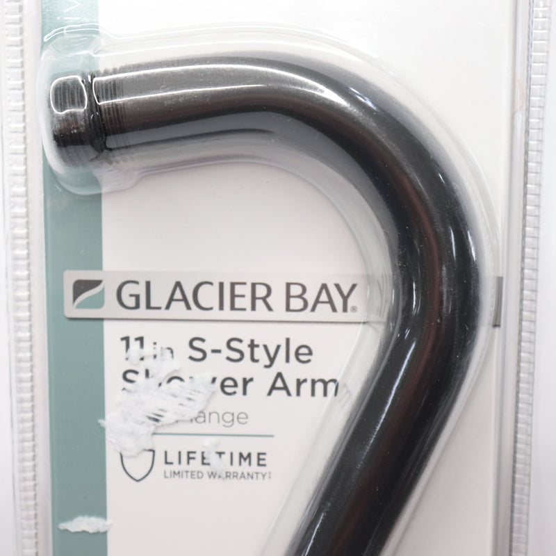 Glacier Bay 11 in. S-Style Shower Arm and Flange in Matte Black