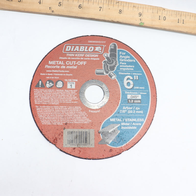 Diablo Metal Cut-off Disc Aluminum Oxide 6 x 0.045 x 7/8" DBD060045101F