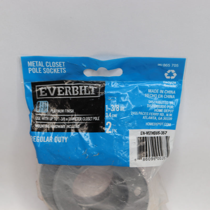 (2-Pk) Everbilt Pole Sockets Metal Platinum 1-3/8” 865 705