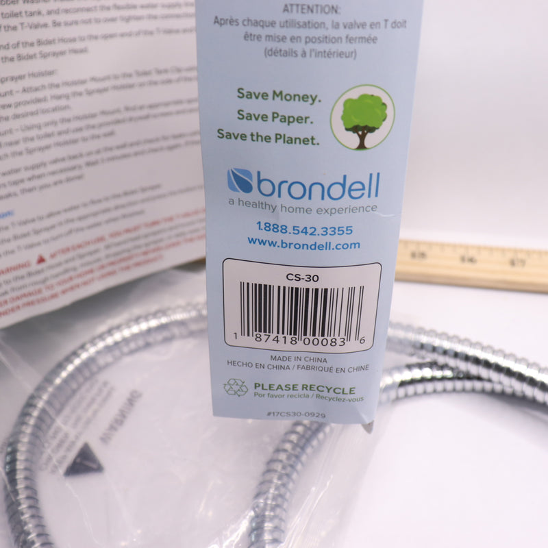 Brondell Hand-Held Bidet Chrome Kit Shower Hose & Nozzle Only CS-30