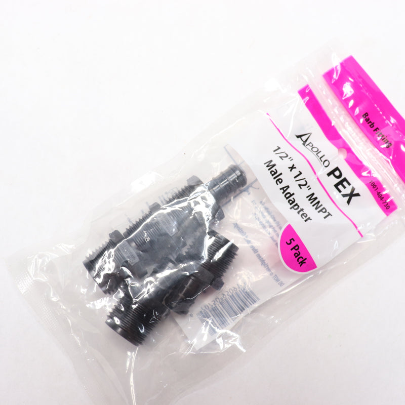 (5-Pk) Apollo PEX Barb Pipe Thread Adapter Plastic Black PXPAM125PK