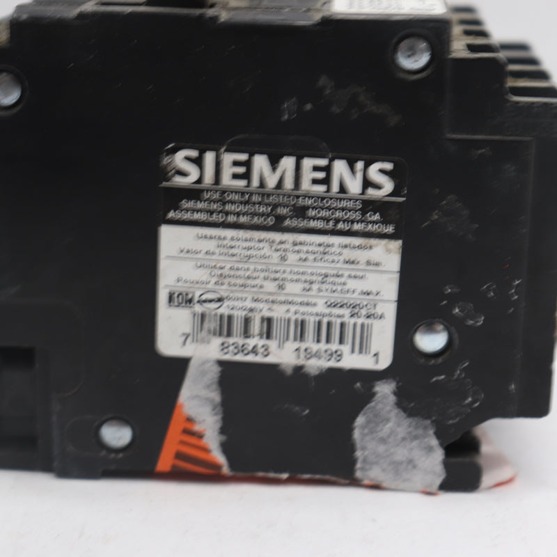 Siemens Plug-In Triple Circuit Breaker 20 Amp Q22020CT