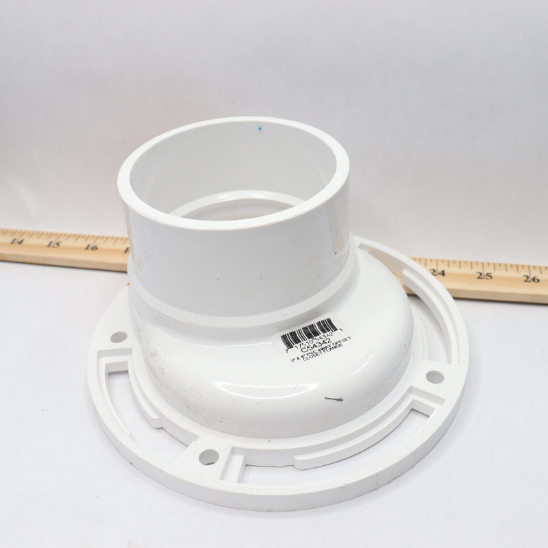 Jones Stephens 4-Way Overall Size Closet Flange PVC White 3" x 4" C54342