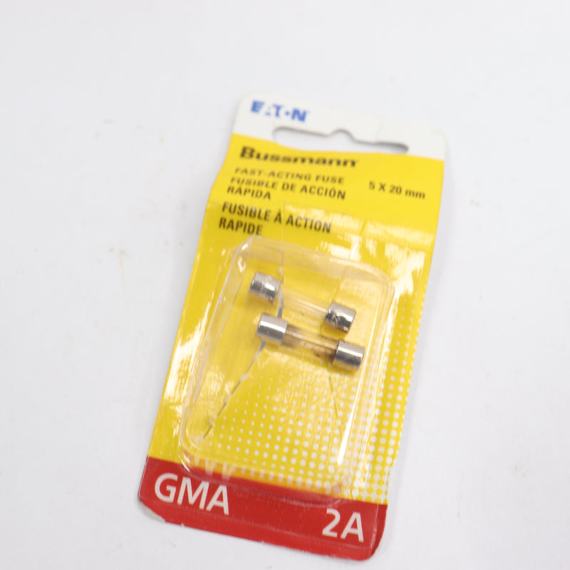 (2-Pk) Eaton Glass Fast Acting Cartridge Fuse 2A 125V BP/GMA-2A
