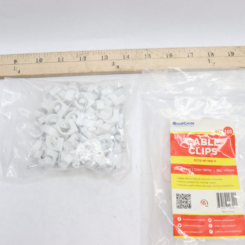 (100-Pk) Cable Clips White 12MM CC12-W-100-P