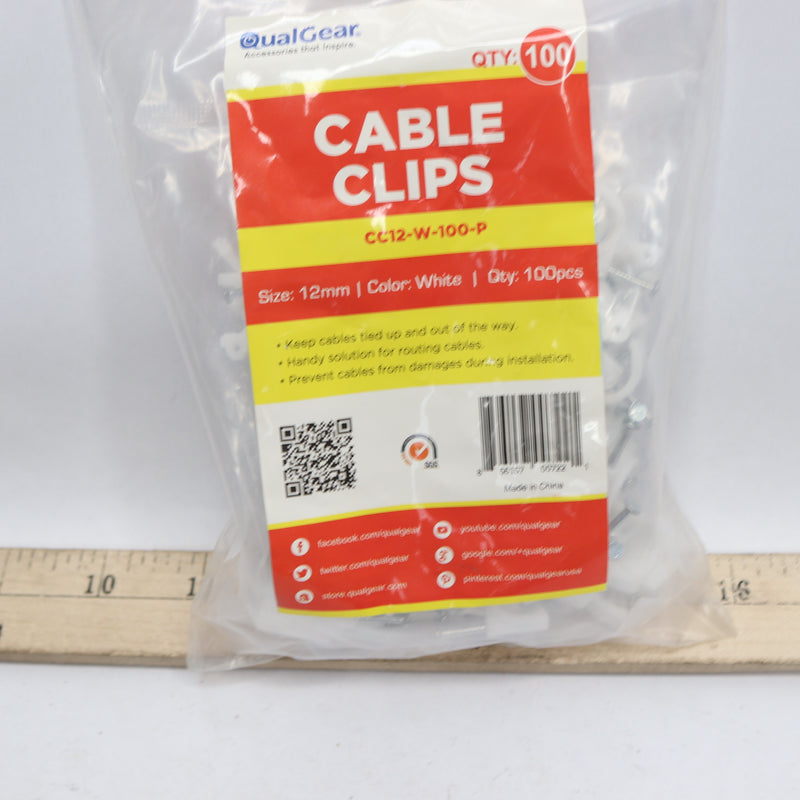 (100-Pk) Cable Clips White 12MM CC12-W-100-P
