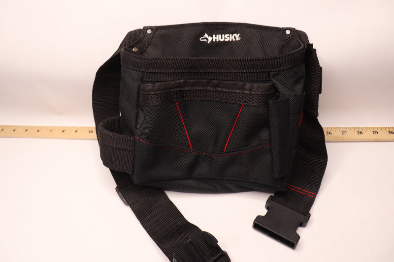 Husky Tool Belt Pouch Polyester Black 6-Pockets 10"H x 11"W