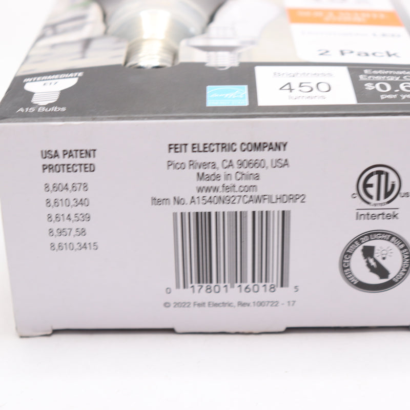 (2-Pk) Feit Electric Filament CEC Clear Ceiling Fan LED Light Bulb Soft White