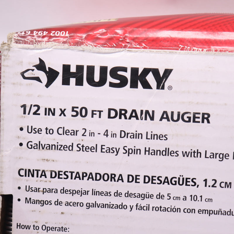 Husky Drain Auger Snakes 1/2" x 50' 82-971-111 - Handle Not Included