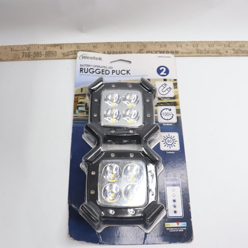 (2-Pk) Westek LED Magnetic Rugged Puck Lighting Battery Operated Black