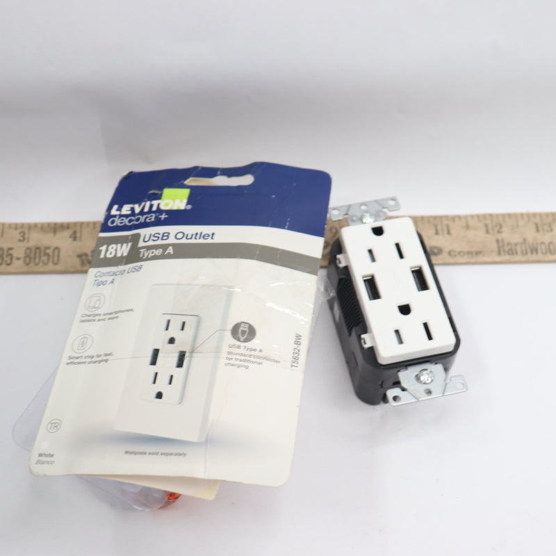 Leviton 2-Port Combination Duplex Receptacle w/ USB Charger 125 Vac 15 A 2 Pole