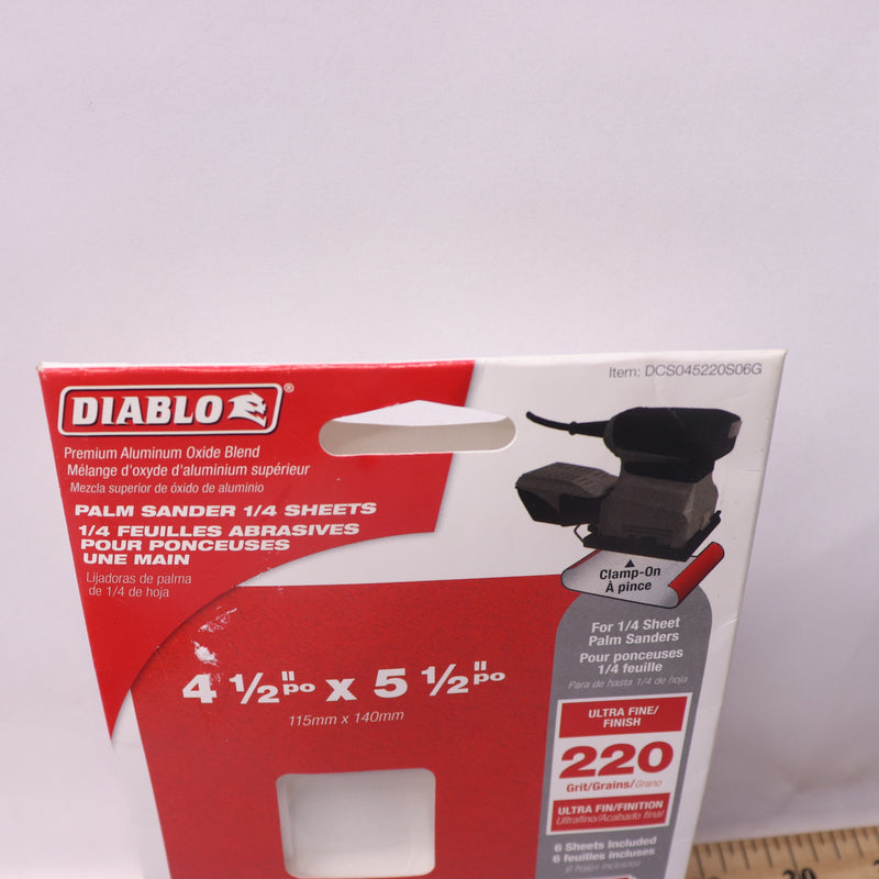 (6-Pk) Diablo Sheet Sandpaper Very Fine Aluminum Oxide 220Grit DCS045220S06G