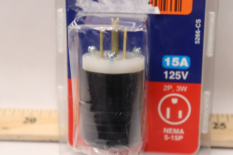 Leviton 15 Amp 125-Volt Straight Plug, Black and White