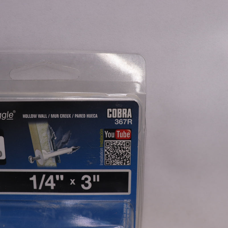 (4-Pk) Cobra Self-Drilling Drywall Anchors 1/4x3 367R - 2 Anchor & 2 Screws