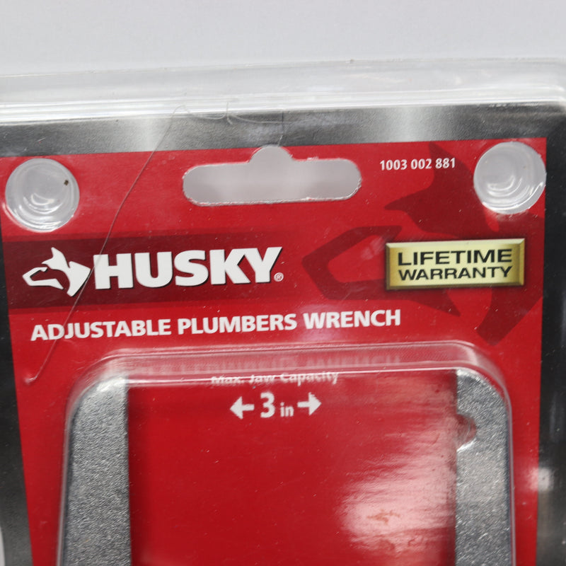 Husky Adjustable Plumbers Wrench Powder Coated 3" Capacity 1003 002 881