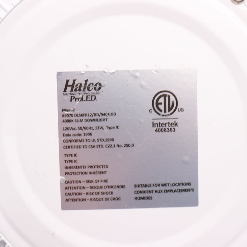 Halco Round Slim Downlight LED Dimmable 4000K 12W 6" 89070 DLS6FR12/RD/940/LED