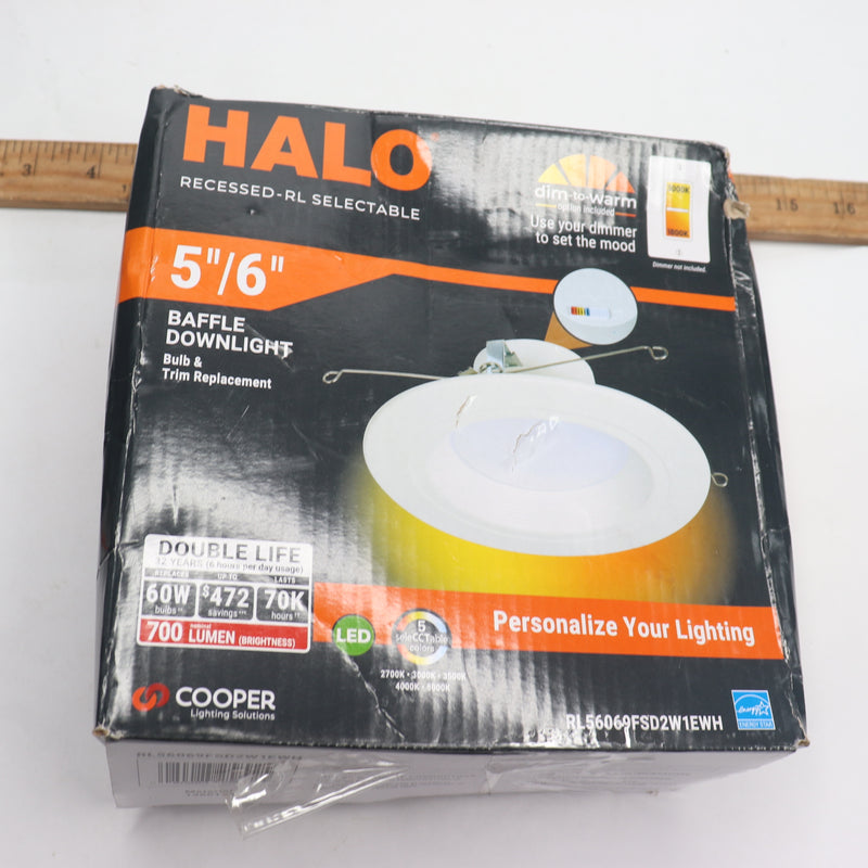 Halo LED Recessed Light Baffle Downlight White 5"/6" RL56069FSD2W1EWH