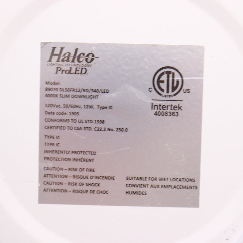 Halco Round Slim Downlight Dimmable 12W 4000K 6" 89070-With Driver Box