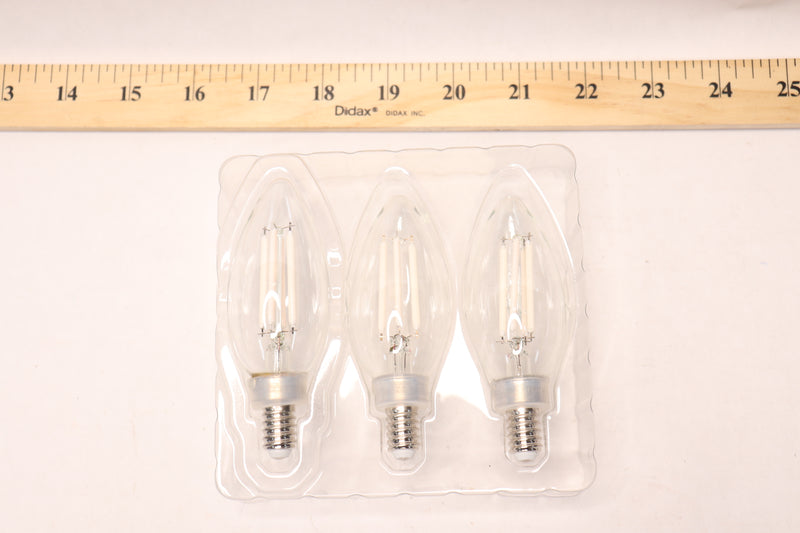(3-Pk) Candelabra Dim Filament Chandelier LED Light Bulb 2700K 60W Equivalent