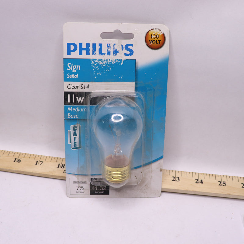Philips LED Light Bulb Clear 11W-130V 2800K S14