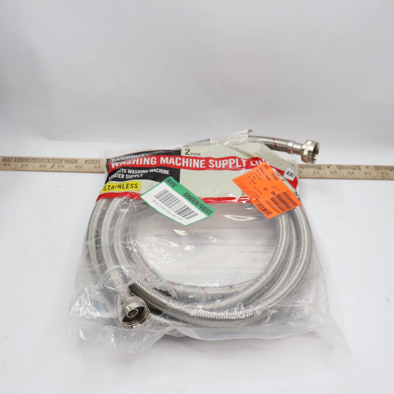 (2-Pk) Everbilt Washing Machine Hose Stainless Steel 3/4" x 3/4" x 5 Ft