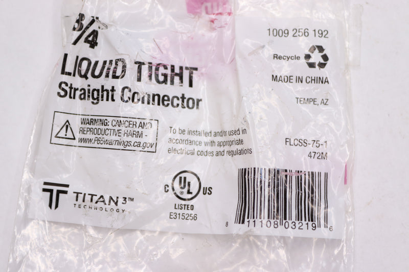 Titan3 Uninsulated Liquid Tight Straight Connector 3/4" FLCSS-75-1