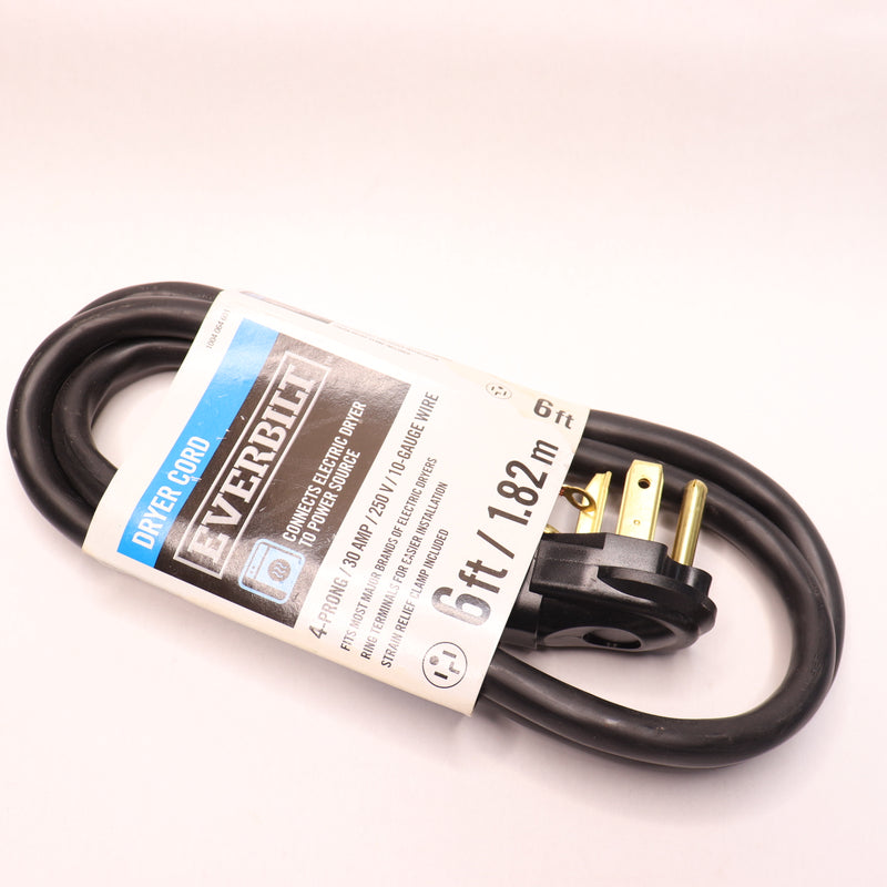 Everbilt Electric Dryer Cord Connector 4 Prong 30 Amp PVC Black 6' 1004064601