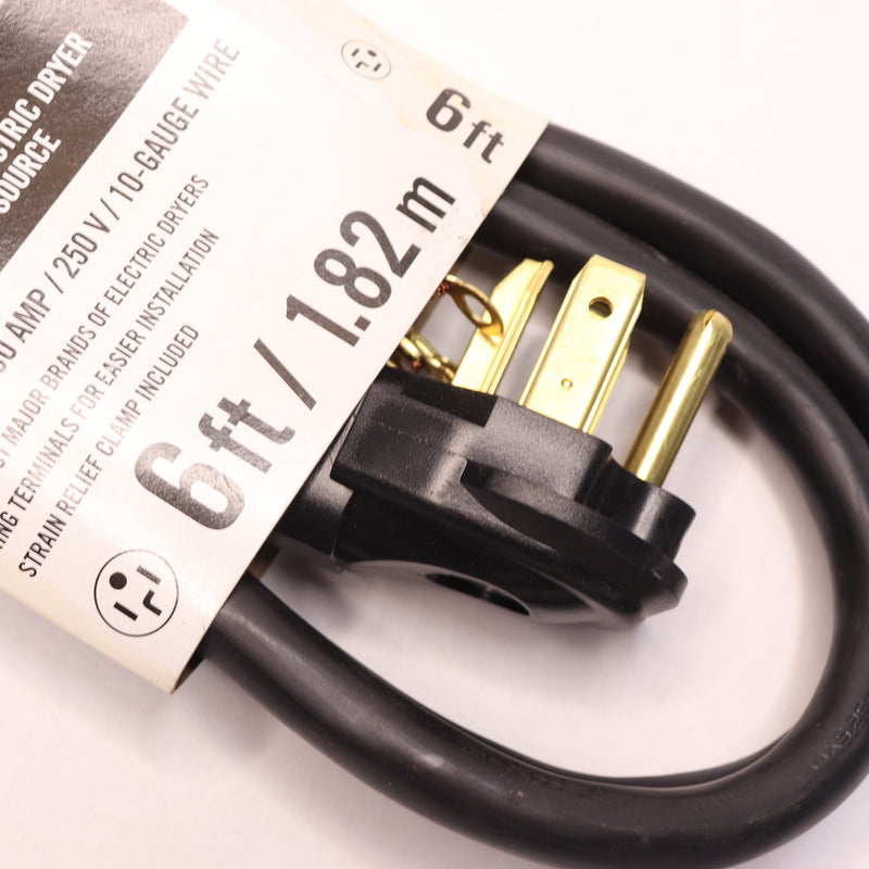 Everbilt Electric Dryer Cord Connector 4 Prong 30 Amp PVC Black 6' 1004064601