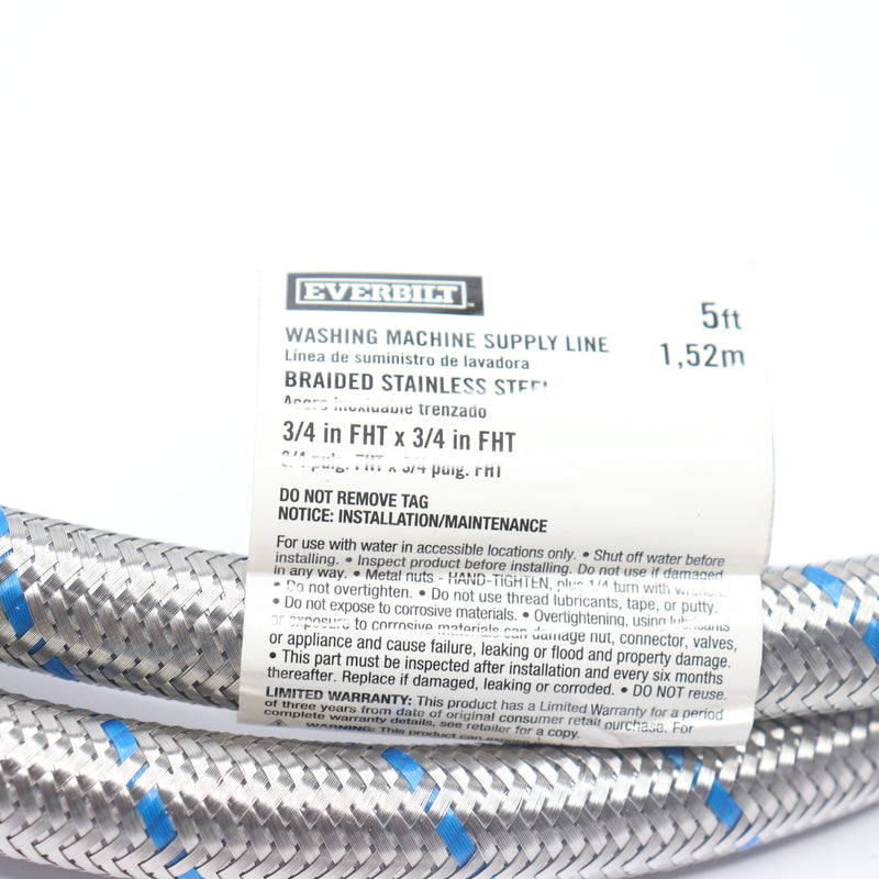 Everbilt Washing Machine Supply Line Stainless Steel 3/4" FHT x 3/4" FHT x 60"